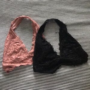 Two Blush and Black Bralettes